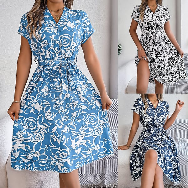 Casual V-neck Flower Dress